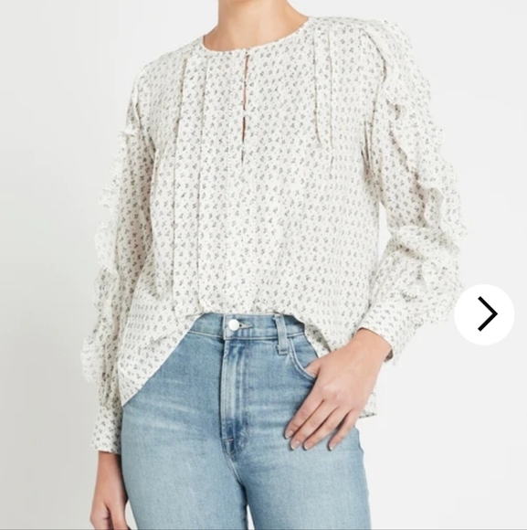 La Vie Rebecca Taylor Ikat Leaf Ruffle Top Creamsicle - Picture 1 of 15